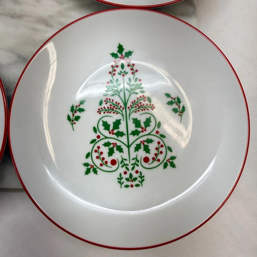 Bee & Willow Christmas Appetizer‎ Plates Set of 4 Reindeer Tree Snowflake 7in